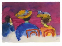 Emil Nolde, Caféhaus-Szene - drei Figuren (Café Scene - Three Figures), Watercolours and pen and ink drawing on fine Japan laid paper