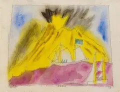 Stromboli by Lyonel Feininger, Watercolour and pen and ink drawing (dimensions of composition, sold Dec 2011