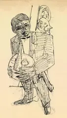 Der Kellner (The Waiter) by Max Beckmann, Black pen and ink drawing over pencil on cream-coloured ribbed laid paper, sold Dec 2011