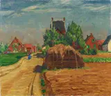 Theo Champion, Dorfstraße mit Heuschober