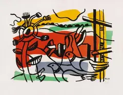 Composition aux deux oiseaux by Fernand Léger, Colour lithograph on ivory-coloured wove paper, sold Dec 2011