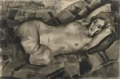 Harmen Meurs, Liegender Akt, Charcoal drawing on ivory-coloured wove paper