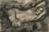 Harmen Meurs, Liegender Akt, Charcoal drawing on ivory-coloured wove paper