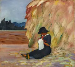 Hans Thuar, Grete vor Heuhaufen, Oil on canvas