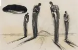 Enzo Cucchi, Untitled, Oil crayon and pencil on cardboard with irregular left margin