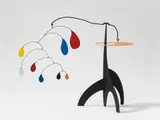 Manuel Marín, Untitled, Sculpture made of different coloured metall elements on moveable iron hangers on standing black coloured metall element height approx