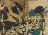 Neo Rauch, Untitled, Oil and tempera, partially diluted with terpentine, and shellack on three cardboard, mounted together, approx