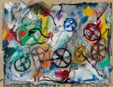 Jean Tinguely, Chassislose Meta Harmonie, Gouache, watercolour and pencil on grey wove paper