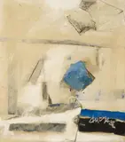 Frederic Matys Thursz, Fenêtre, Oil and shellac collaged with paper and textile elements on canvas