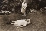 Les Krims, Mrs. Braverman, an early feminist, teeing golf balls in her husband’s mouth, Rochester, New York, Vintage gelatin silver print