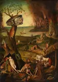 TEMPTATION OF SAINT ANTHONY by follower of Pieter Brueghel the Elder, Oil on copper, sold Nov 2011