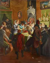 attributed to Joos van Winghe, TAVERNE SCENE IN THE NIGHT, Oil on panel