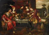 Flemish School circa 1600, THE RICH MAN AND POOR LAZARUS, Oil on panel (parquetted)
