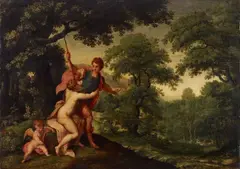 Denis van Alsloot, WOODED LANDSCAPE WITH VENUS AND ADONIS, Oil on panel