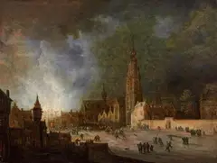 Frans de Momper, A FIRE IN ANTWERP, Oil on panel