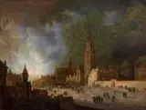 Frans de Momper, A FIRE IN ANTWERP, Oil on panel