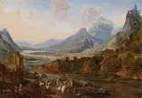 Netherlandish School 17th century, WIDE RIVER LANDSCAPE WITH BOATS AND FIGURAL STAFFAGE