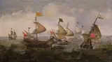 SEA BATTLE by circle of Cornelis Claesz van Wieringen, Oil on panel (parquetted), sold Nov 2011