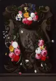 Flemish School 17th century, FLOWER GARLAND WITH THE HOLY FAMILY, Oil on panel (parquetted)