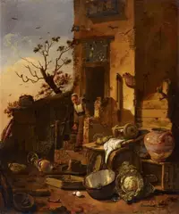 Egbert van der Poel, YARD OF A FARMHOUSE, Oil on panel