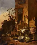 Egbert van der Poel, YARD OF A FARMHOUSE, Oil on panel