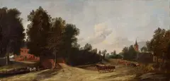 Anthonie van Borssom, WIDE LANDSCAPE WITH A STREET IN A VILLAGE, Oil on canvas (relined)