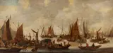 Netherlandish School second half 17th century, SAILING SHIPS IN FRONT OF A HARBOUR, Oil on panel