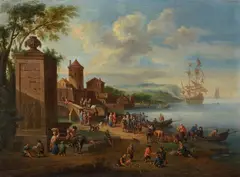Pieter Bout, A LIVELY HARBOUR SCENE, Oil on panel