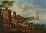 Pieter Bout, A LIVELY HARBOUR SCENE, Oil on panel