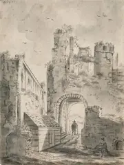 Adriaen van der Cabel, A GATE, Pen and grey ink