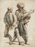 attributed to Francesco Fontebasso, STUDY OF TWO ORIENTALS, Pen and brown ink, brush and grey ink on ripped paper