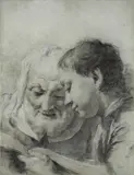 Giovanni Battista Piazzetta, A READING MAN AND OF A BOY, Black chalk, heightened wiith white on coloured paper