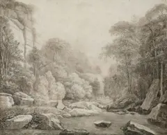 Christoph Nathe, A RIVER IN THE ELBE SANDSTONE MOUNTAINS, Black chalk, pencil, pen and grey and brown ink