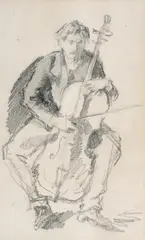 Wilhelm Leibl, CELLO PLAYER STUDY OF A CONCERT (verso), Pencil on paper