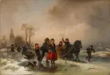 Wilhelm Alexander Meyerheim, A FROZEN RIVER WITH PLAYING CHILDREN, Oil on canvas