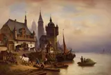 Wilhelm Alexander Meyerheim, A STAGE COACH AT A HARBOUR IN POMERANIA, Oil on canvas