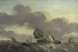 SAILING SHIPS ON STORMY SEA by circle of Ludolf Backhuysen the Elder, Oil on canvas (relined), sold Sep 2011