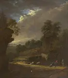 attributed to Franz Joachim Beich, LANDSCAPE WITH FALCONER, Oil on canvas (relined)