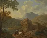 ITALIANATE LANDSCAPE WITH SHEPHERD AND SHEEPFLOCK by follower of Nicolaes Berchem, Oil on canvas, mounted on wood, sold Sep 2011