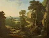 German School 18th century, MOUNTAIN LANDSCAPE WITH TRAVELLERS