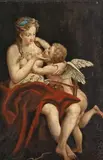 German School around 1800, VENUS AND AMOR, Oil on cardboard