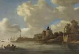 RIVERLANDSCAPE WITH FISHERBOATS by follower of Jan van Goyen, Oil on panel (parquetted), sold Sep 2011