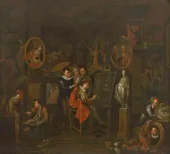 attributed to Gerard Thomas, IN THE ARTIST`S STUDIO, Oil on canvas (relined)