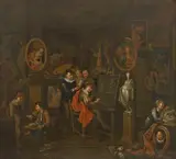 attributed to Gerard Thomas, IN THE ARTIST`S STUDIO, Oil on canvas (relined)