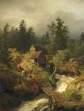 Andreas Achenbach, MOUNTAIN LANDSCAPE WITH TORRENT AND WATER-MILL