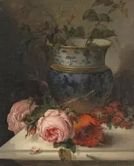 Siegfried Detlev Bendixen, STILL LIFE WITH VASE AND ROSES ON A SLAB, Oil on canvas (relined)