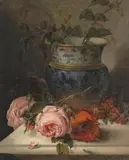 Siegfried Detlev Bendixen, STILL LIFE WITH VASE AND ROSES ON A SLAB, Oil on canvas (relined)