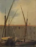 attributed to Richard Parkes Bonington, SAILING BOATS IN A SOUTHERN PORT (VENICE?), Oil on canvas