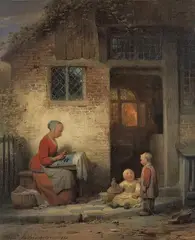 Ferdinand de Braekeleer the Elder, MOTHER WITH HER TWO CHIDLREN, Oil on panel