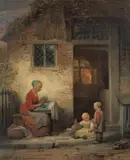 Ferdinand de Braekeleer the Elder, MOTHER WITH HER TWO CHIDLREN, Oil on panel